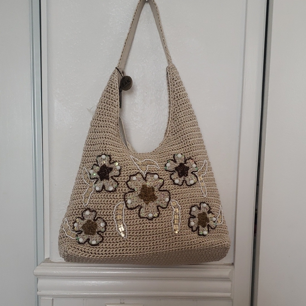 Handcrafted Floral Beige Tote Bag